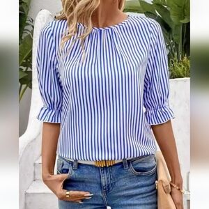 Heart + Soul Collective Dressy Top Blue & White Striped Size S NIP